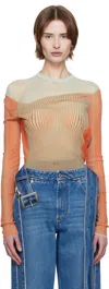 Jean Paul Gaultier Double Layer Pinstripe Body Morphing Bodysuit Mint And Coral In 4216 Mint/coral