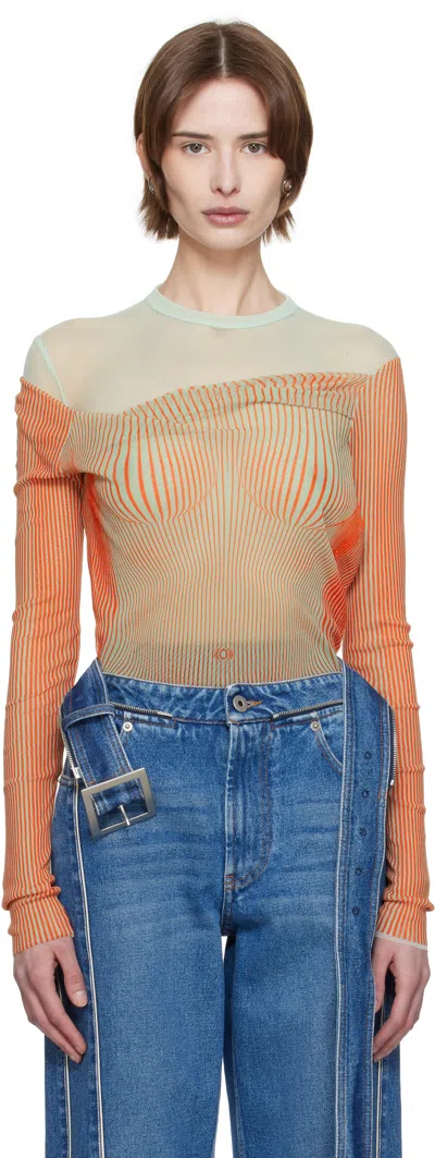 JEAN PAUL GAULTIER GREEN & ORANGE 'THE DRAPED BODY MORPHING' BODYSUIT