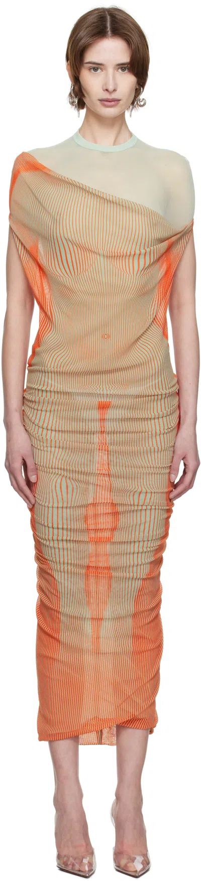 JEAN PAUL GAULTIER GREEN & ORANGE 'THE DRAPED BODY MORPHING' MAXI DRESS