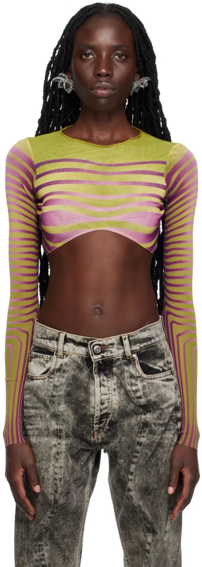 Jean Paul Gaultier Purple Striped Mesh Crop Top In Green