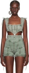 Jean Paul Gaultier Gray Knwls Edition Denim Tank Top In 46 Vert De Gris
