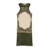 Jean Paul Gaultier Mesh Sleeveless Short Dress In Cartouche Print In Brown