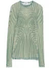 Jean Paul Gaultier Crew Neck Sheer Spiral Print Top In Green
