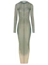 Jean Paul Gaultier Mesh Long Dress With Spiral Print And Ruffles In Green