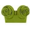 Jean Paul Gaultier Stretch Viscose Blend Crop-top With Floral Embellishments In Green