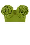 Jean Paul Gaultier Stretch Viscose Blend Crop-top With Floral Embellishments In Green