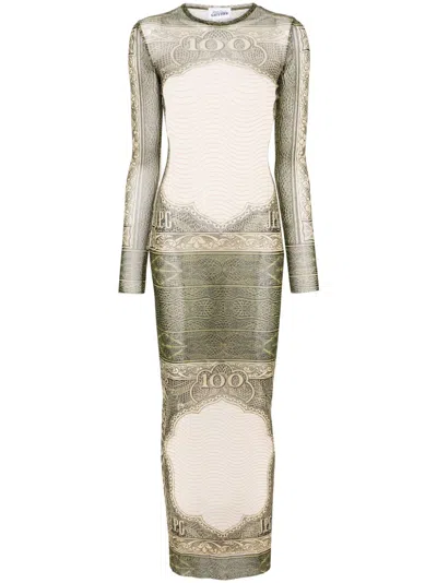 Jean Paul Gaultier Green The Cartouche-print Midi Dress In White