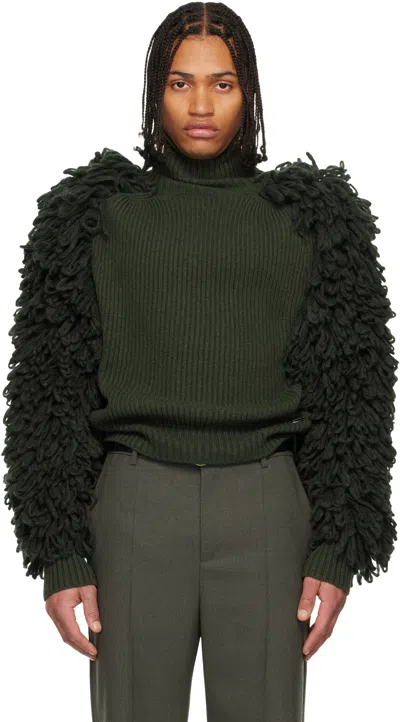 Jean Paul Gaultier Green 'the Loop-stitch' Turtleneck In Black