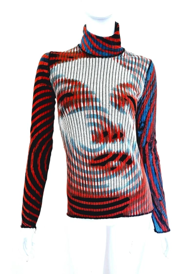 Pre-owned Jean Paul Gaultier Greta Garbo Optical T-shirt Pullover Top In Brown Blue Red