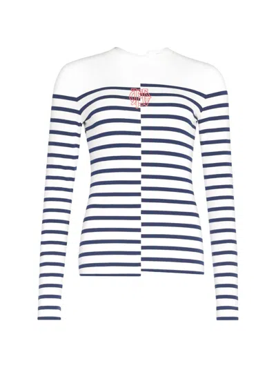 Jean Paul Gaultier Half-and-half Striped Long-sleeved Top In White