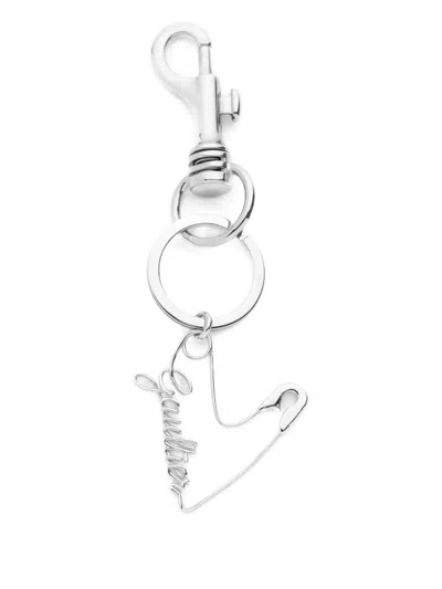Jean Paul Gaultier Heart Safety-pin Keyring In Silver