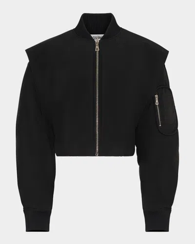 Jean Paul Gaultier Hidden Hood Crop Bomber Jacket In Black