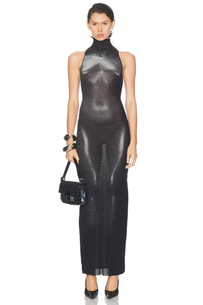 Jean Paul Gaultier High Neck Body Dust Printed Dress In Black
