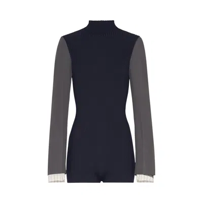 Pre-owned Jean Paul Gaultier High Neck Body Suit With Tailored Sleeves 'navy/dark Grey' | Blue | Women's Size