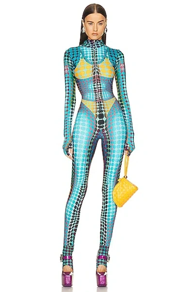 Jean Paul Gaultier High Neck Hooded Jumpsuit In Blue