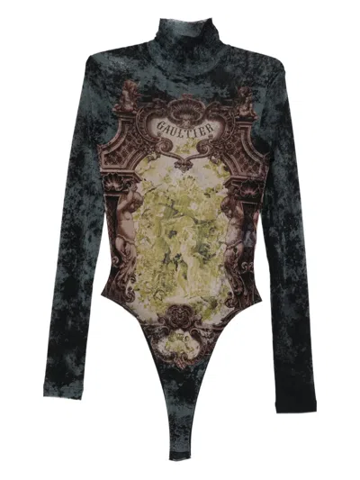 Jean Paul Gaultier High-neck Print Bodysuit In Black