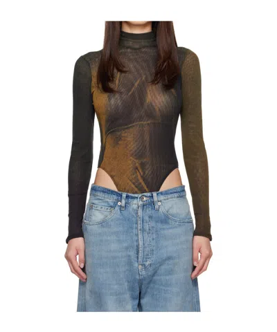 JEAN PAUL GAULTIER HIGH NECK PRINTED ACID WATER BODYSUIT