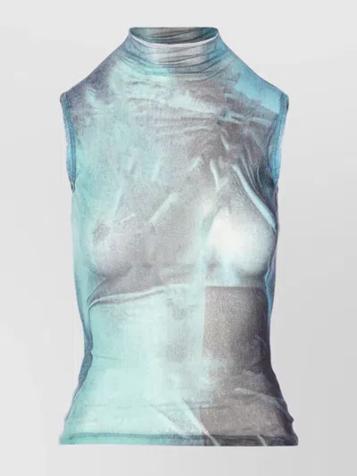 Jean Paul Gaultier High Neck Sleeveless Mesh Top Abstract Design In Multi