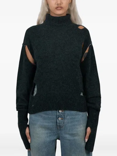 Jean Paul Gaultier High-neck Thumbhole Sweater In Black