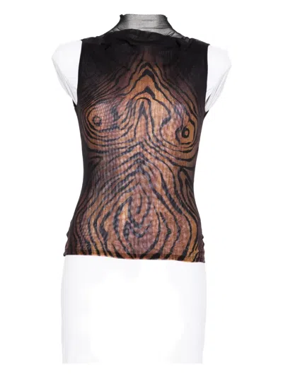 Jean Paul Gaultier High-neck Wood-print Top