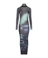 Jean Paul Gaultier Turtleneck Mesh Long Dress Printed "pigalle" In Black