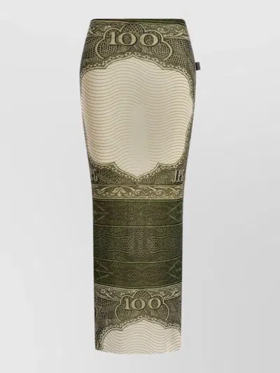 Jean Paul Gaultier Pencil Midi Skirt With Vintage Banknote Print In Multi