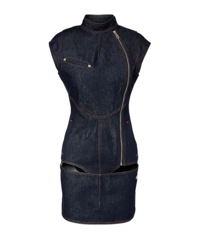 Jean Paul Gaultier Hollow-out Denim Mini Dress In Blue