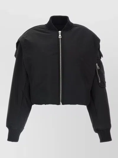 Jean Paul Gaultier Hooded Bomber Jacket Ribbed Trim Sleeve Pocket In Black