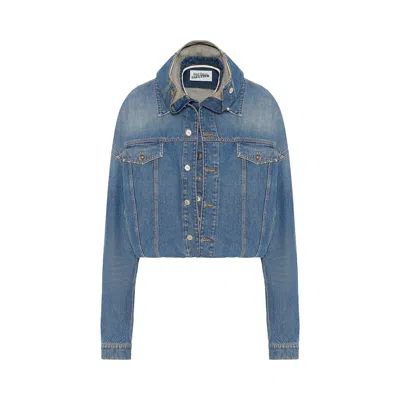 Pre-owned Jean Paul Gaultier Hooded Double Layer Denim Jacket 'vintage Blue' | Women's Size M