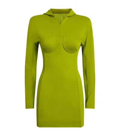 Jean Paul Gaultier Hooded Long-sleeves Mini Dress In Green