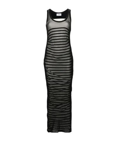 Jean Paul Gaultier Striped Printed Mesh Long Dress In Black