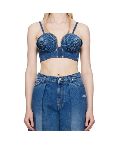 Jean Paul Gaultier Gathered Top With Strap Design And Structured Cups In Blue