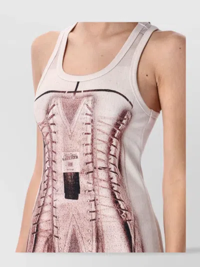 Jean Paul Gaultier Illusion Corset Rib Cotton Long Dress In Multi