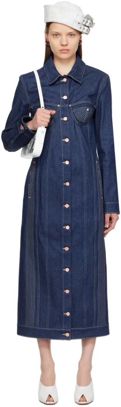 Jean Paul Gaultier Navy Blue Denim Trompe-lil Coat