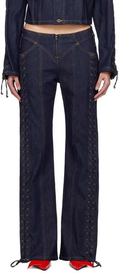 JEAN PAUL GAULTIER INDIGO 'THE LACE-UP' JEANS