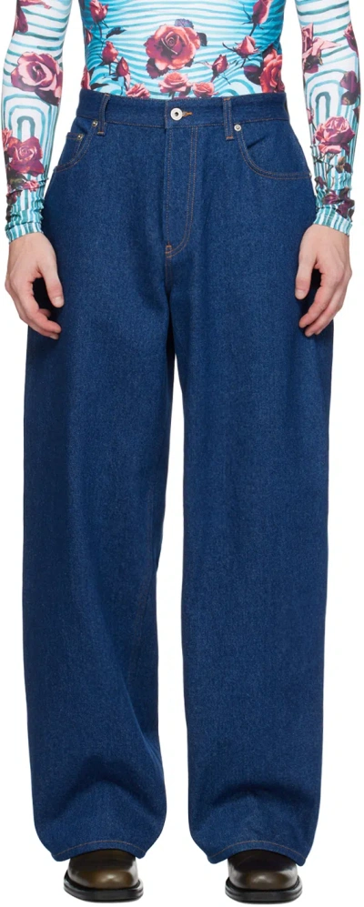 Jean Paul Gaultier Indigo 'the Marinière' Jeans In 5501-indigo/white
