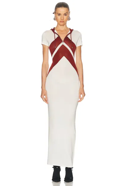Jean Paul Gaultier Inlaid Chevron Long Dress In White & Burgundy