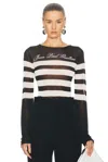 Jean Paul Gaultier Transparent Viscose Mariniere Top With Intarcia Signature In Black & White