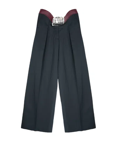 Jean Paul Gaultier Integrated Leather Belt Trousers In Blue