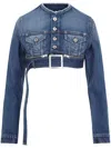 Jean Paul Gaultier Short Belted Denim Jacket In Blue