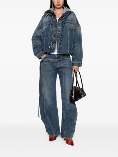 Jean Paul Gaultier Stitched Contrast Hooded Jacket With Front Pockets In Blue