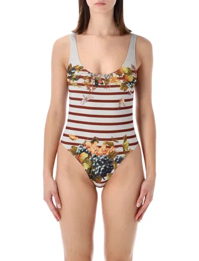 Jean Paul Gaultier Marinière Grape One-piece Swimsuit In Multi