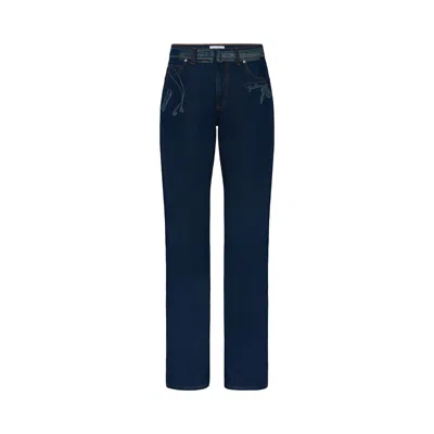 Pre-owned Jean Paul Gaultier Jeans With Trompe L'oeil Print 'vintage Blue' | Women's Size 29