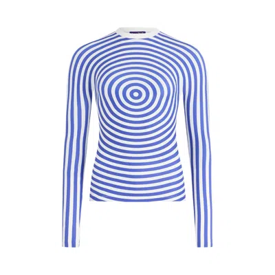 Pre-owned Jean Paul Gaultier Jersey Lycra Crewneck Top Printed Target 'white/navy' | Women's Size Xs