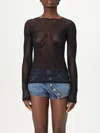 Jean Paul Gaultier Womens Velvet-branding Long-sleeves Stretch-woven Top Black In Black