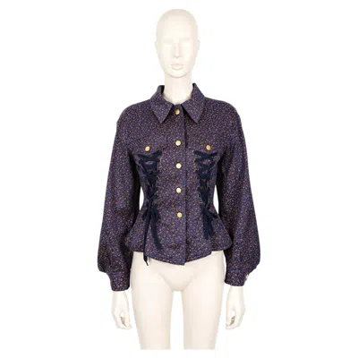 Pre-owned Jean Paul Gaultier Junior Vintage Navy Blue With Gold Roses Corset Style Jacket