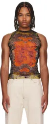 Jean Paul Gaultier Khaki & Orange 'the Médaillon' Tank Top In Multi