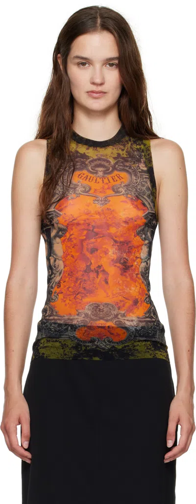 Jean Paul Gaultier Khaki & Orange 'the Médaillon' Tank Top