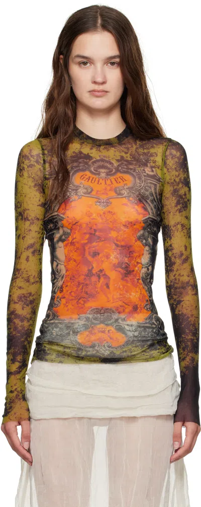 Jean Paul Gaultier Khaki & Orange 'the Médaillon' Top