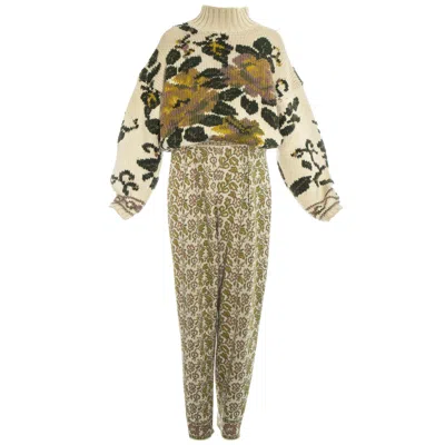 Pre-owned Jean Paul Gaultier Knitted Wool Floral Sweater And Stirrup Pants Set, Fw 1984 In Brown